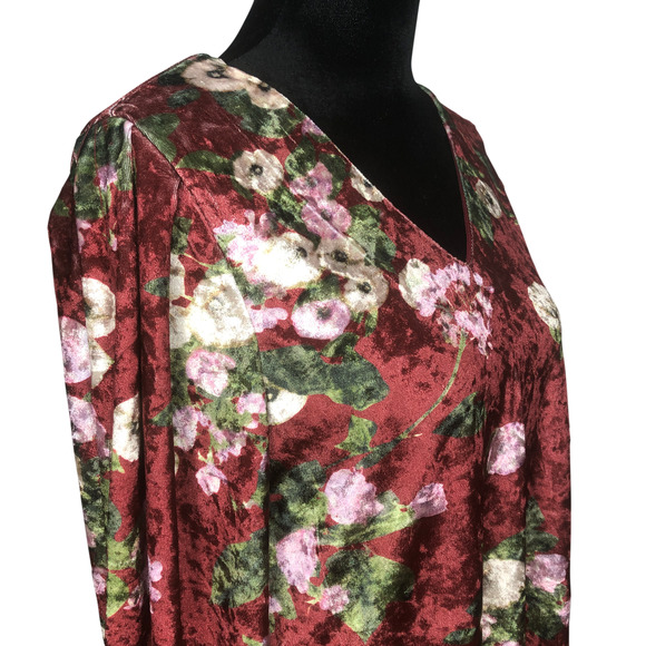 Loveriche Wine Mix Floral Velvet Dress - Size Medium - Picture 6 of 13